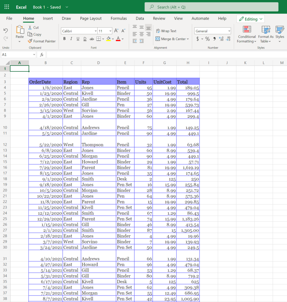 New Excel file - in the cloud!