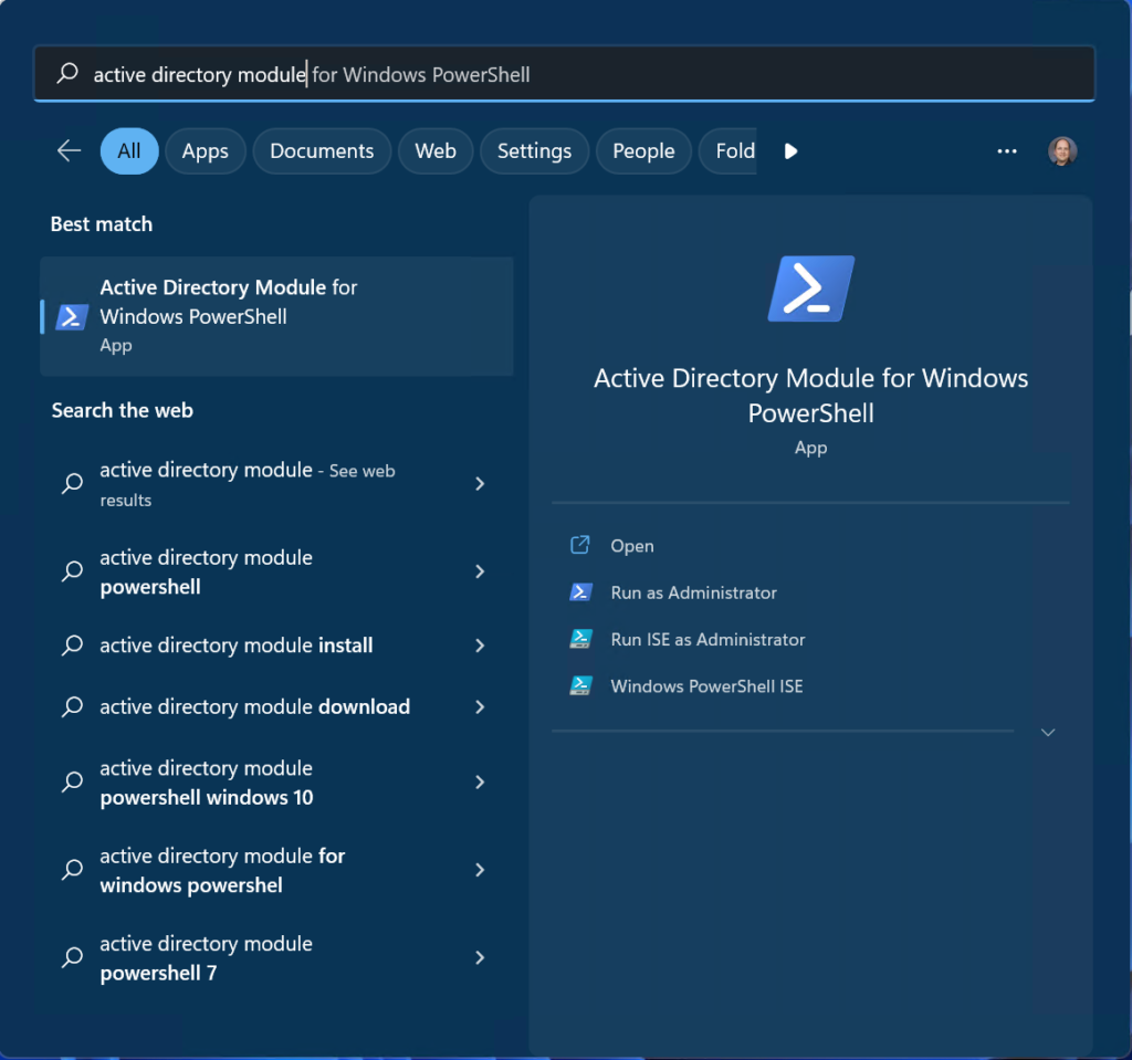 Launching 'Active Directory Module for Windows PowerShell' from the Start Menu