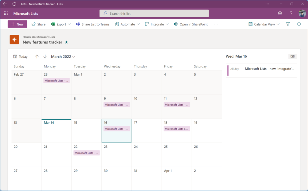 The Calendar view is useful for content scheduling