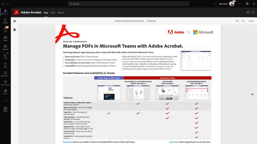 Adobe Acrobat integration in Microsoft Teams