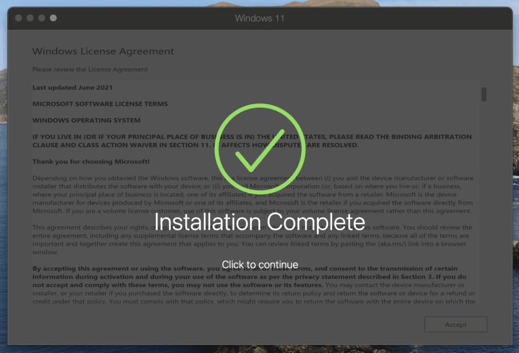 The installation of Windows 11 is complete