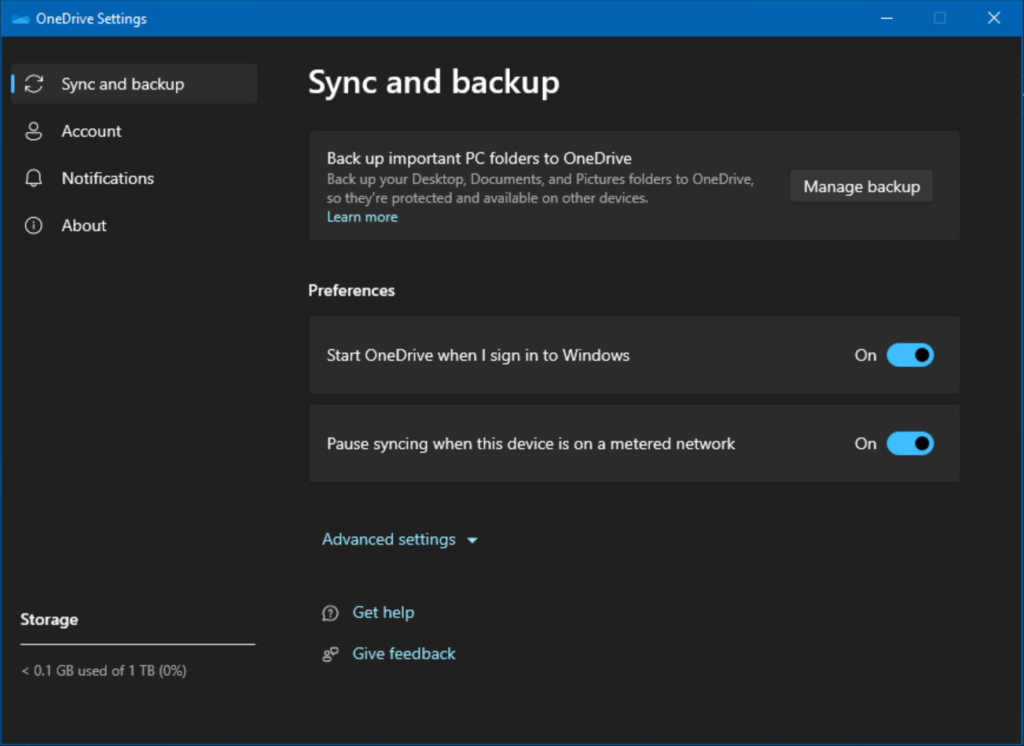 The new 'Windows 11' UI menu interface for OneDrive in Windows