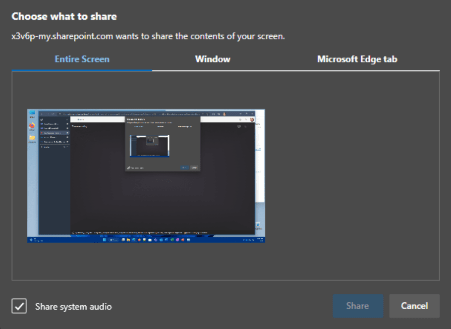 Choosing what exactly you want to capture with Microsoft Stream