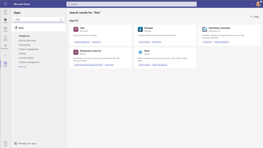 Using Microsoft Teams as our 'Lists' tool