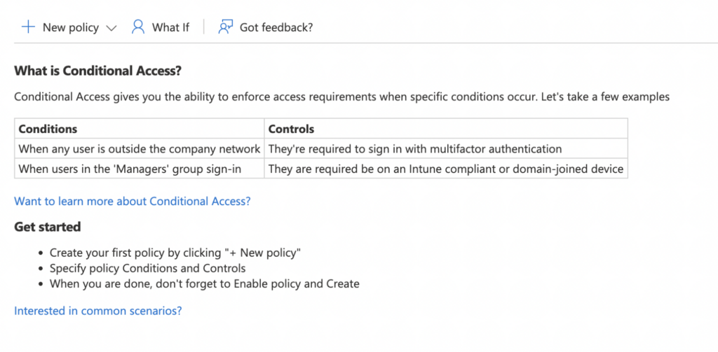 Figure 2: Conditional Access overview in Azure Active Directory 