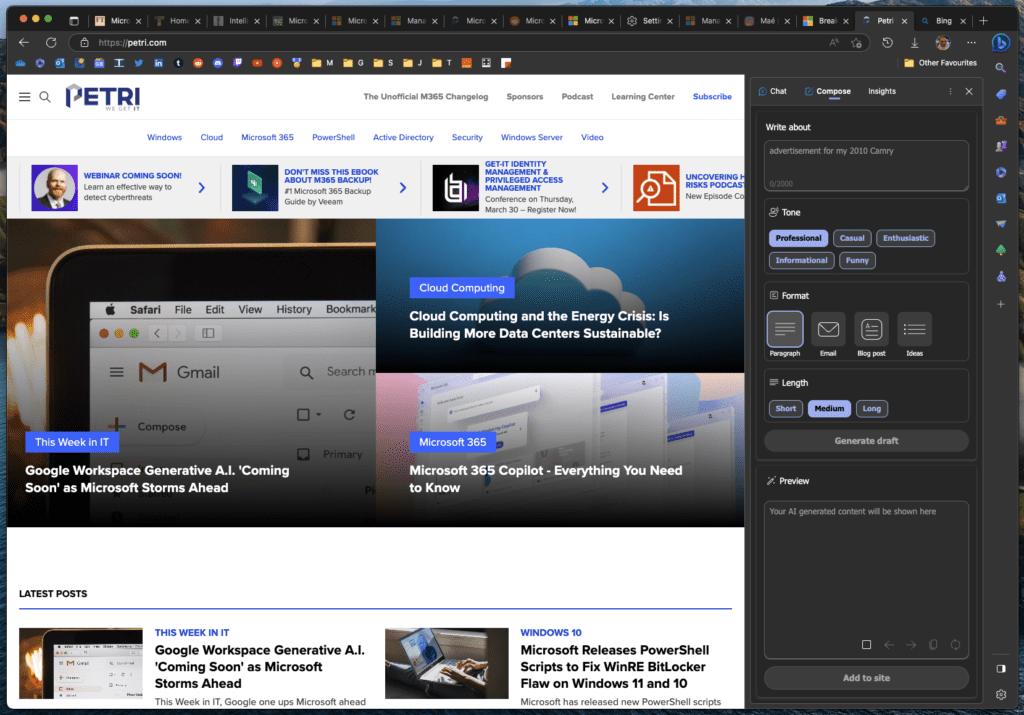 The new Edge Copilot experience in the sidebar