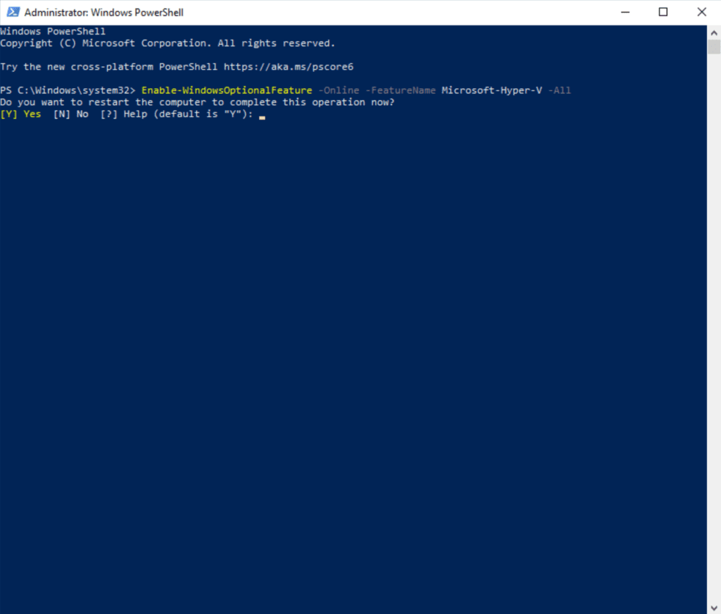 Enabling Hyper-V with PowerShell