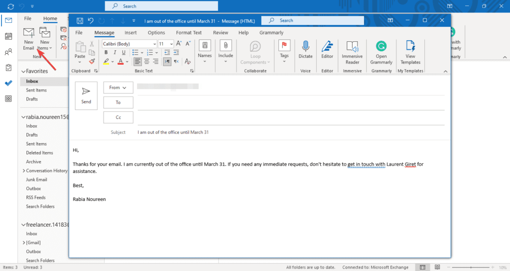 out of office message outlook webmail