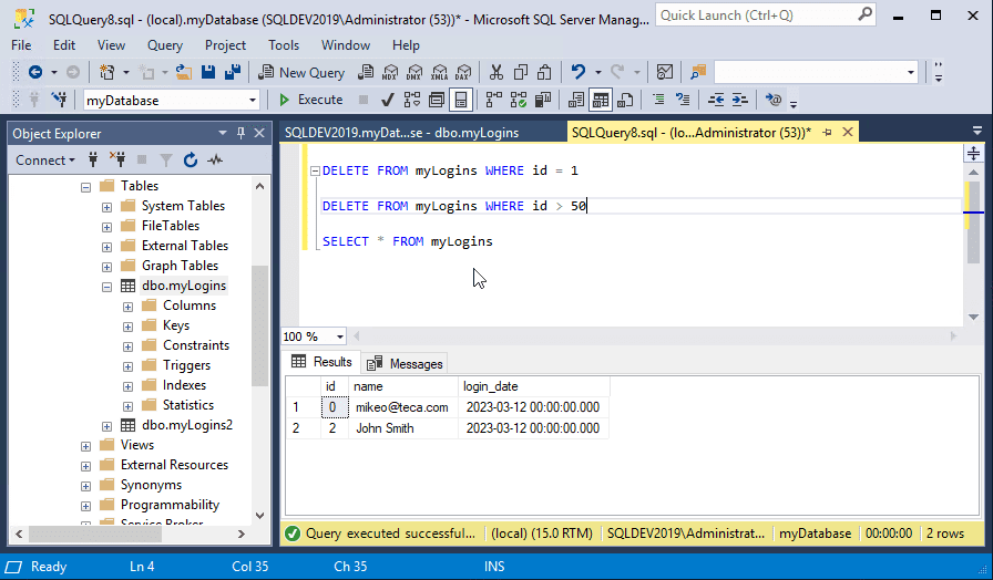 You can delete multiple rows in an SQL table by changing the WHERE clause
