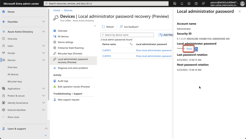 Showing a local administrator password