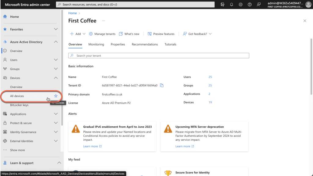 Accessing Device settings for Azure AD