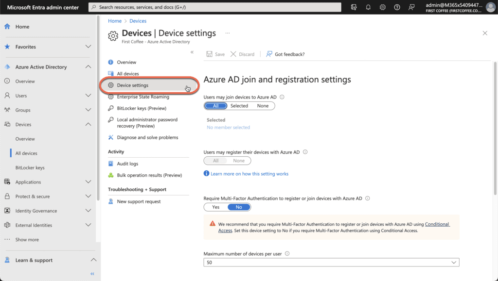 Azure AD join and registration settings