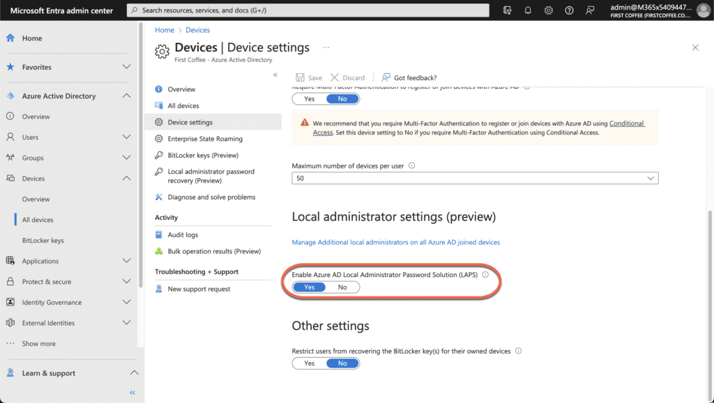 Enabling Azure AD Local Administrator Solution