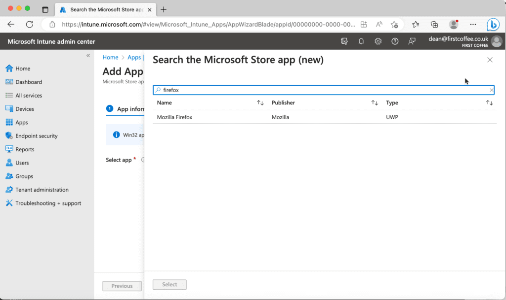We've picked up Mozilla Firefox as the Microsoft Store app to deploy
