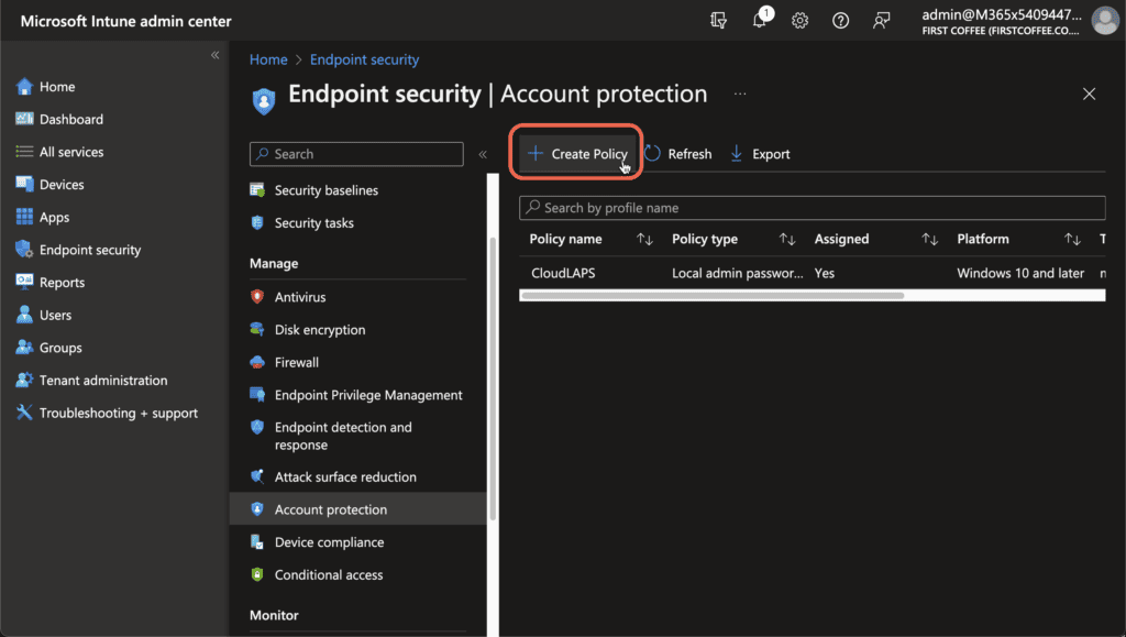 Let's create a policy to configure Windows LAPS in Intune