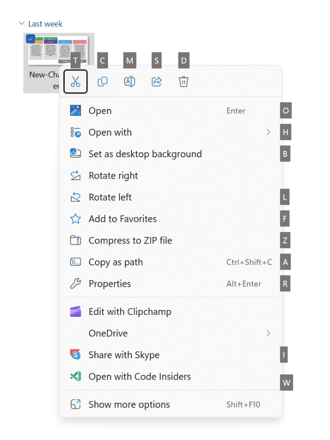 Access keys in the File Explorer XAML menu