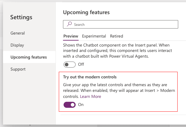 You can now enable modern controls in canvas apps
