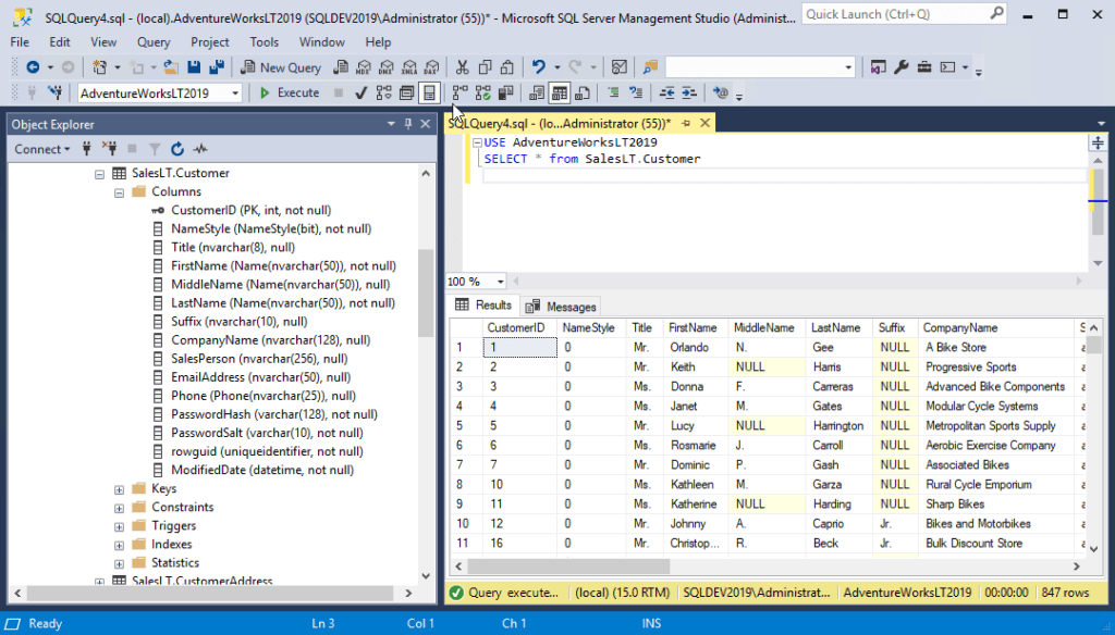 Using an asterisk in an SQL SELECT statement to retrieve all of the columns in the table