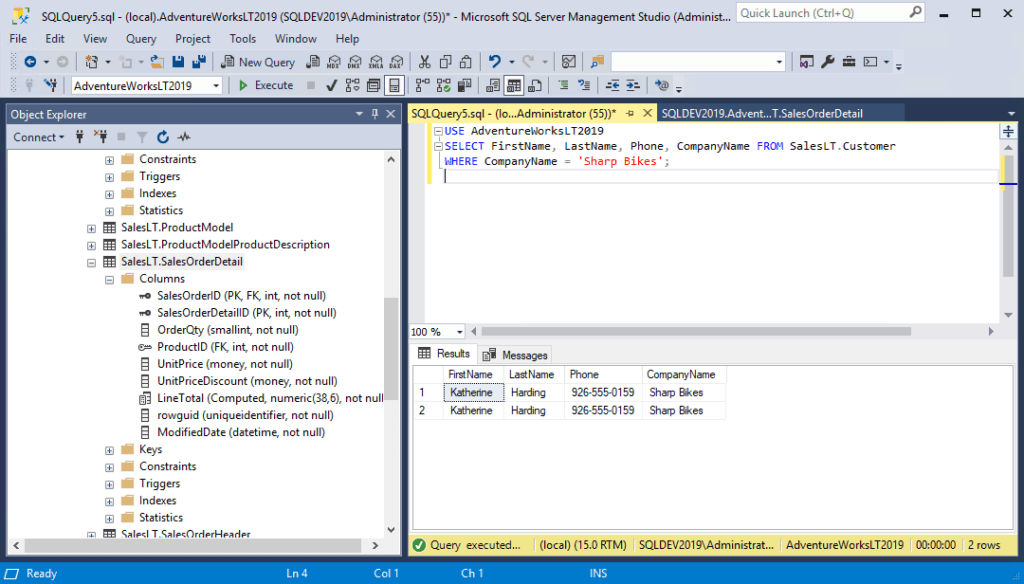 Using the SQL WHERE clause to filter data that will be returned from the SELECT statement