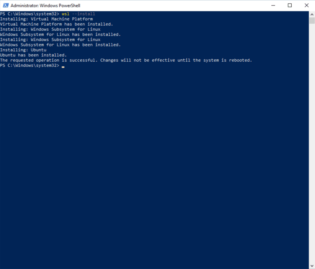 Using the ultra-efficient 'wsl --install' PowerShell command to install WSL2