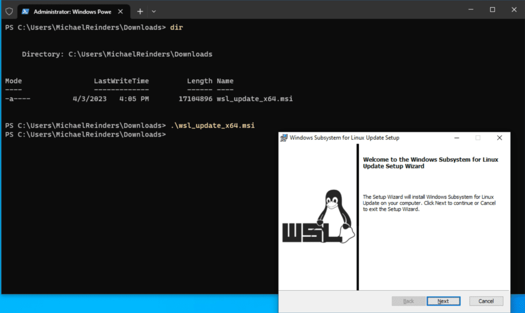 Updating the WSL kernel via a download from Microsoft