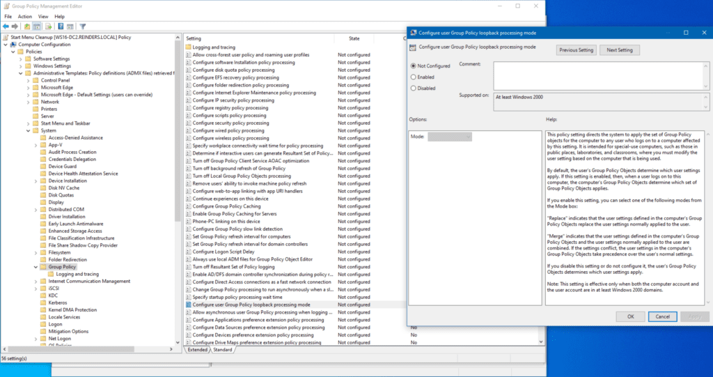 Adjusting the 'Group Policy Loopback' processing mode