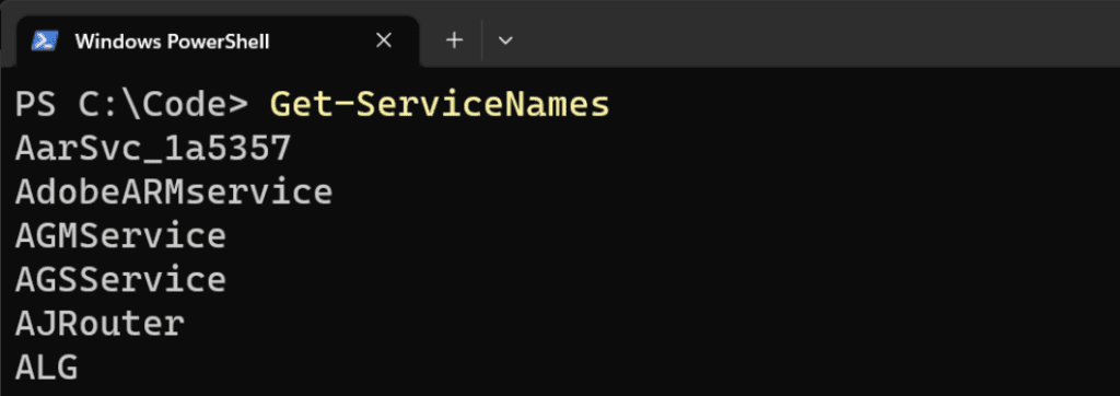 Get-ServiceNames function in action