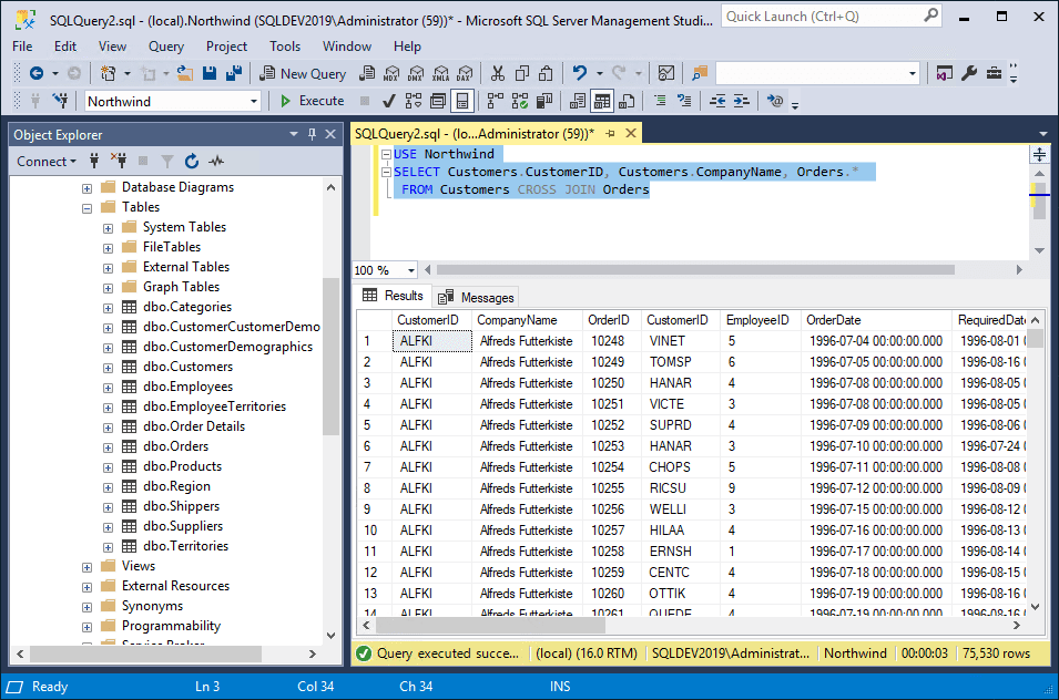 SQL Cross Join example with the Northwind sample database