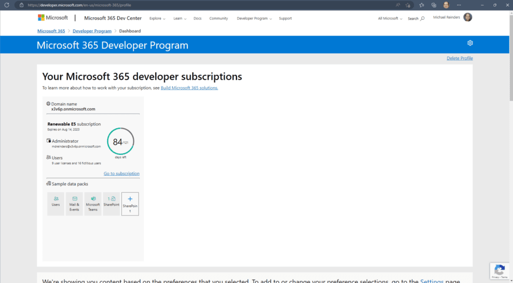 The Microsoft 365 Developer Program Dashboard