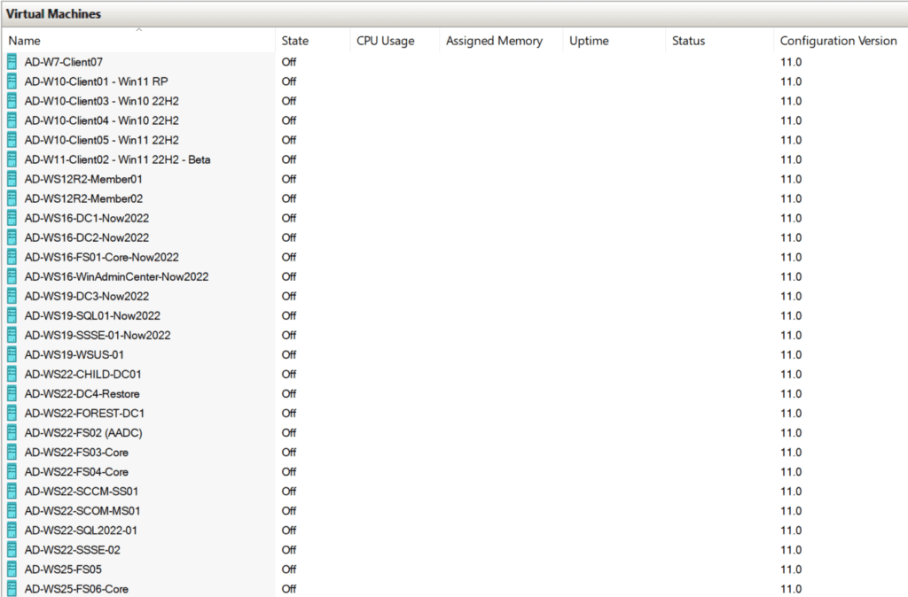 Windows Server 2022 Active Directory-based home lab with its virtual machines