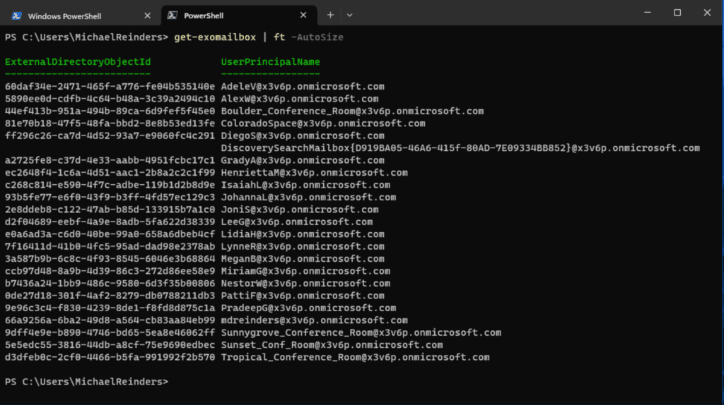 Using Get-EXOMailbox to list our mailboxes