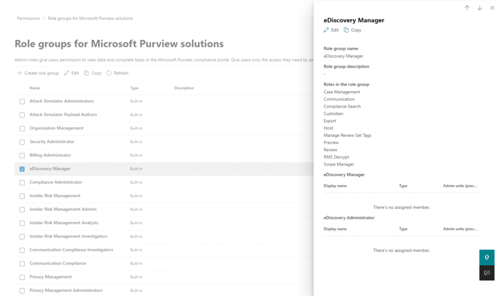 Modifying the eDiscovery Manager role group