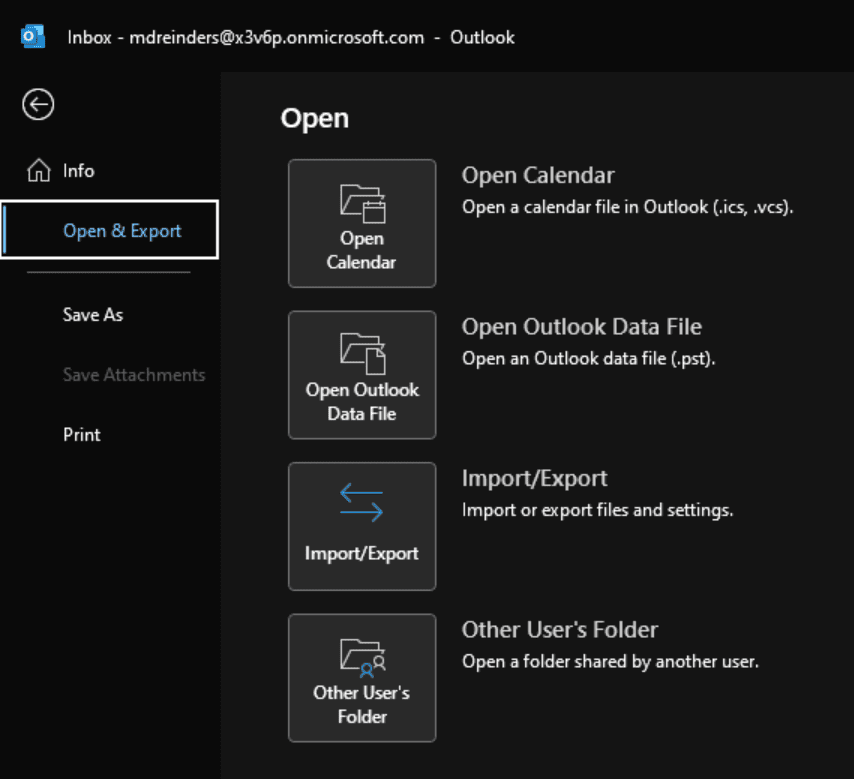 Choosing the Import/Export option