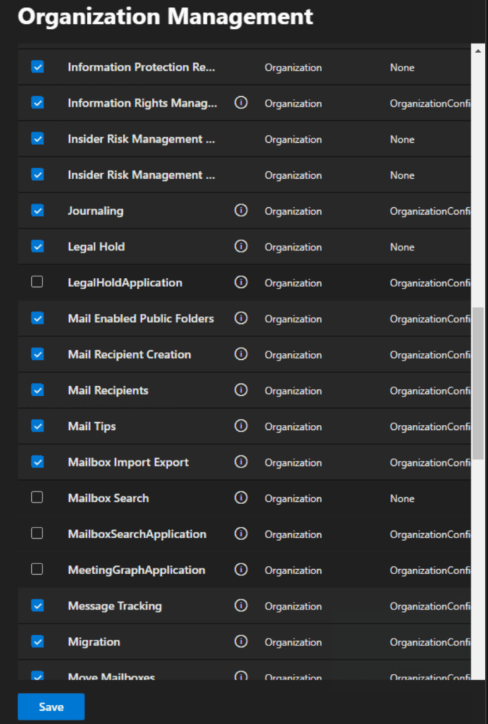 Selecting the Mailbox Import Export role