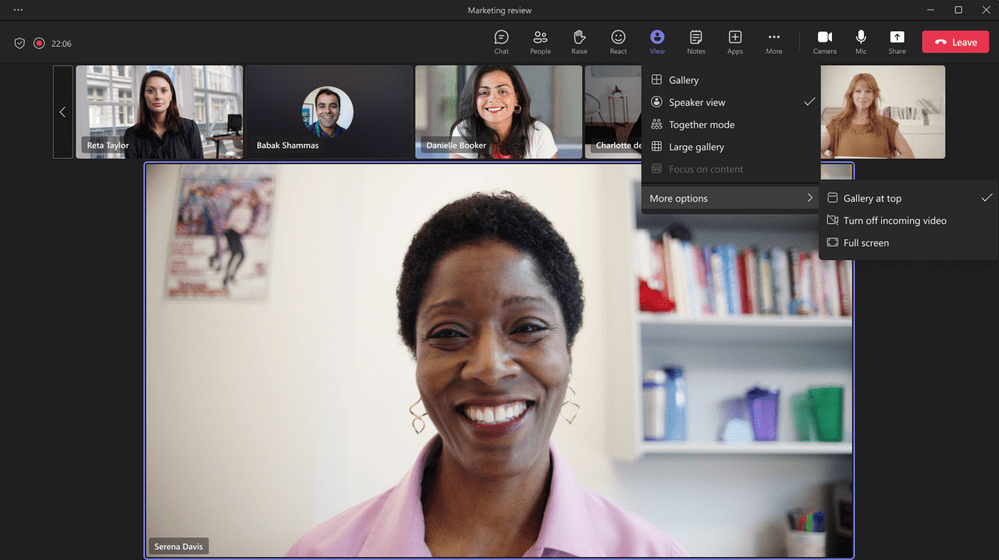 Active speaker view for Microsoft Teams meetings