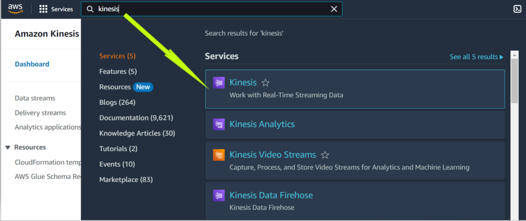 Accessing the Amazon Kinesis Data Firehose console