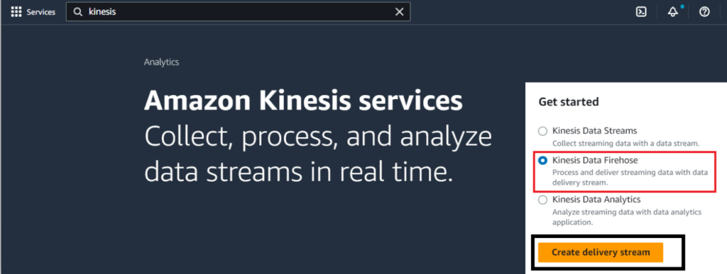 Creating a delivery stream with Amazon Kinesis Data Firehose