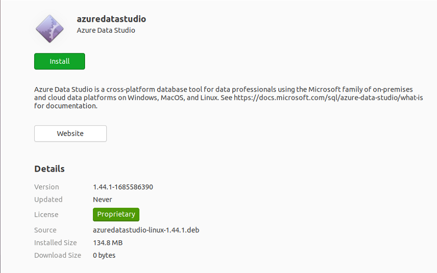 The Azure Data Studio installer on Ubuntu