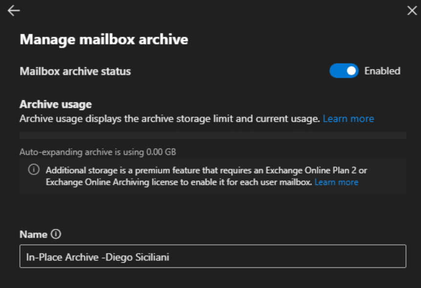 Here we can toggle and disable the archive mailbox