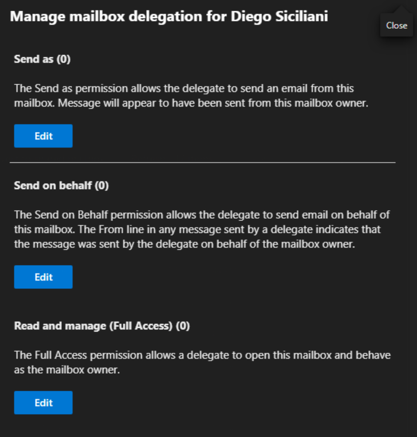 Managing mailboxes permissions for Diego