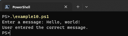 Using here-strings to check for a specific message