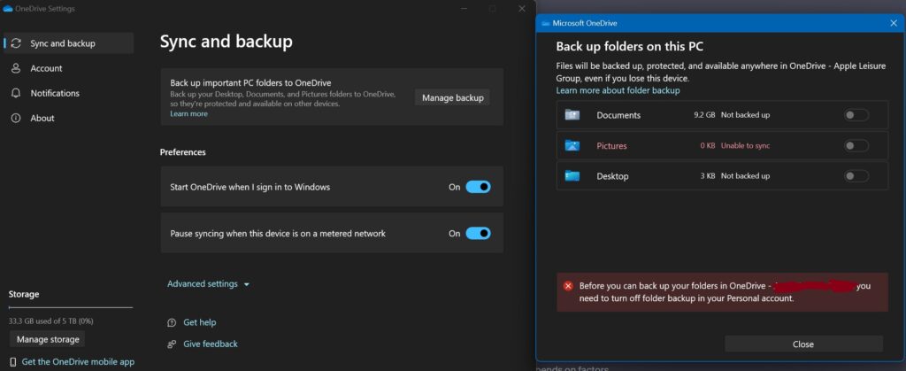 Using Known Folders in the OneDrive sync client to backup important files
