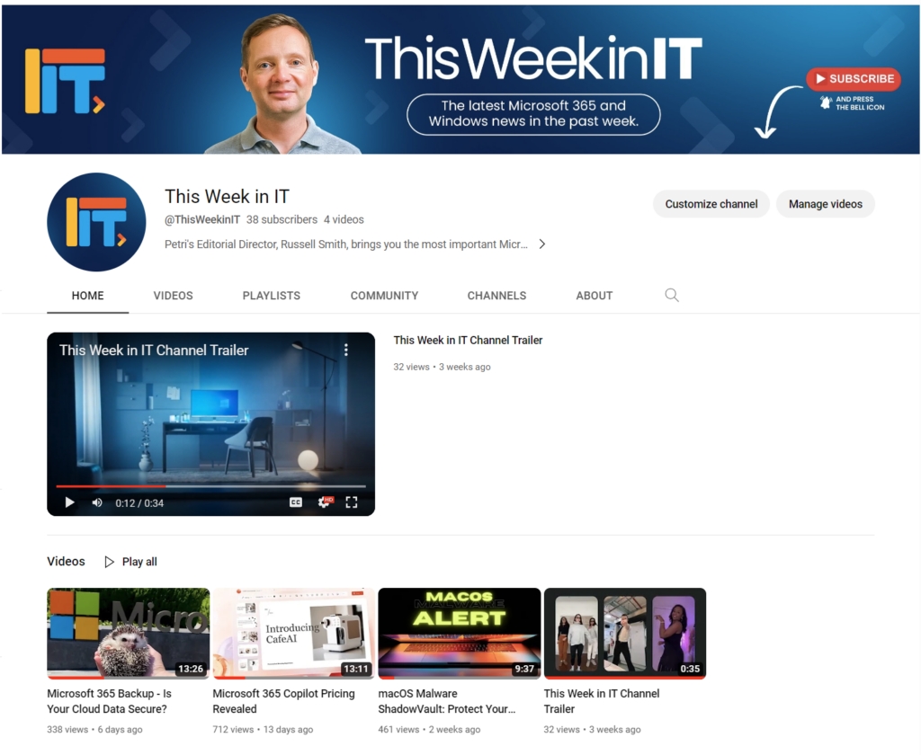This Week in IT YouTube channel page