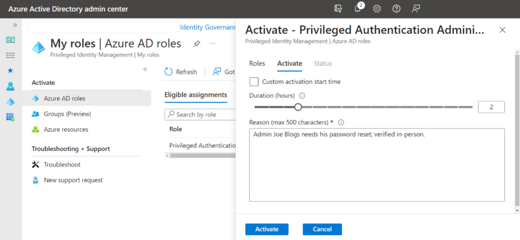 Activating a PIM-brokered Azure AD role