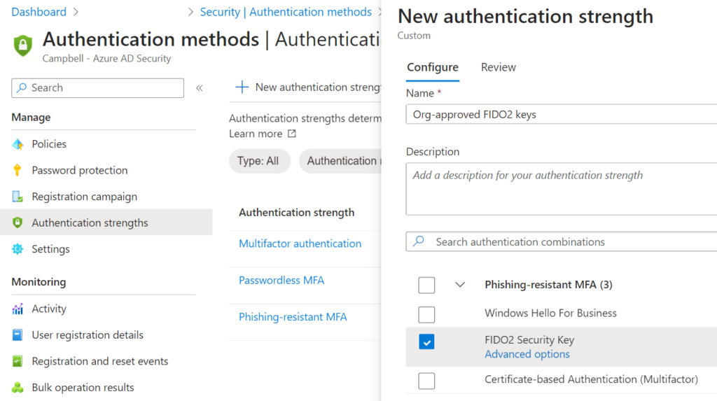 Creating an authentication strength