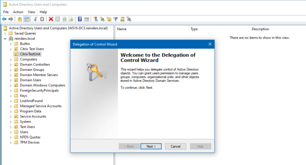 Using the Delegation of Control Wizard in ADUC