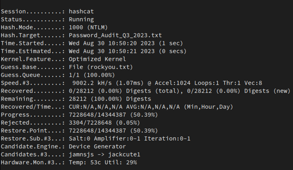 Cracking Active Directory NTLM password hashes using Hashcat