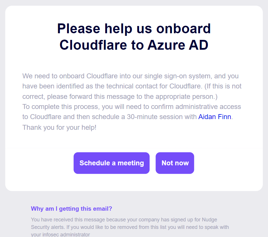 A sensible prompt to an employee to enable Azure AD authentication