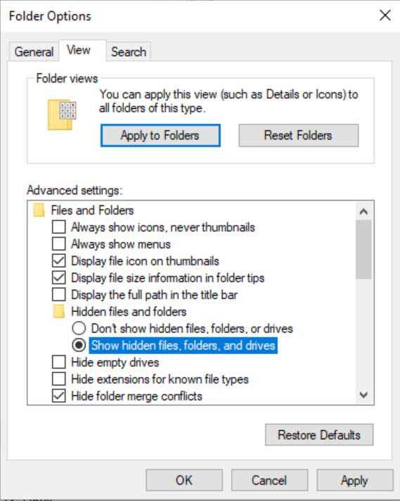 How to see the AppData folder by showing Hidden folders