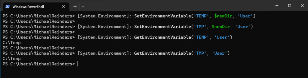 Changing the TEMP and TMP variables